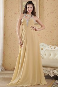 Memorable Scoop Neck Gold Prom Evening Dress with Cutouts