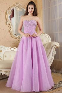 Famous A-line Sweetheart Rhinestones Lavender Prom Dress