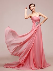 Sleeveless Zipper Floor Length Beading and Ruching Prom Dresses