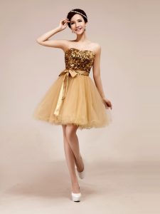 Champagne Sleeveless Knee Length Beading and Sashes|ribbons Zipper Prom Gown