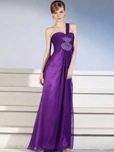 Fine One Shoulder Sleeveless Zipper Dress for Prom Purple Chiffon