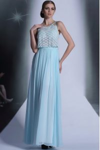 Admirable Chiffon Scoop Sleeveless Side Zipper Lace Prom Dress in Light Blue