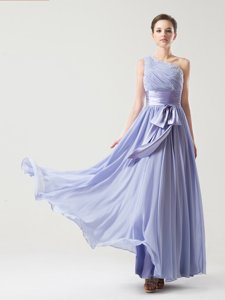One Shoulder Sleeveless Side Zipper Prom Party Dress Lavender Chiffon
