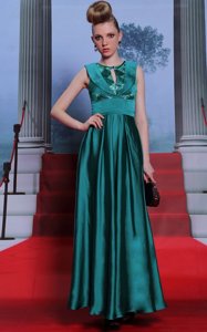 Simple Scoop Sleeveless Homecoming Dress Floor Length Belt Teal Chiffon