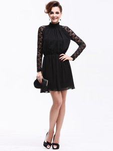 Black Empire Chiffon High-neck Sleeveless Lace Knee Length Zipper Homecoming Dress