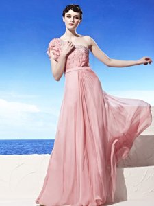 Captivating One Shoulder Chiffon Sleeveless Floor Length Prom Gown and Beading