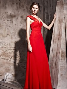 Ideal Floor Length Side Zipper Dress for Prom Red and In for Prom and Party with Beading