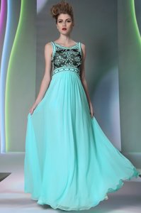 Simple Scoop Sleeveless Chiffon Prom Evening Gown Beading Side Zipper
