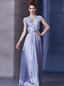 Elegant Halter Top Beading and Ruching Prom Evening Gown Lavender Zipper Sleeveless Floor Length