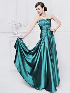 Teal Strapless Neckline Ruching Prom Gown Sleeveless Lace Up