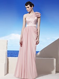 One Shoulder Pink Sleeveless Chiffon Side Zipper Homecoming Dress for Prom and Party