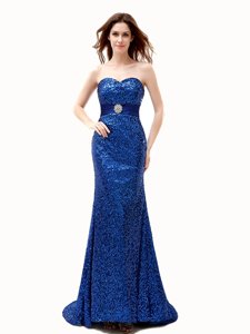 Eye-catching Brush Train Mermaid Homecoming Dress Royal Blue Sweetheart Chiffon Sleeveless With Train Lace Up