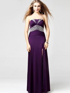 Exceptional Purple Strapless Zipper Sequins Prom Party Dress Sleeveless