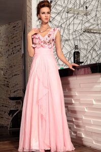 Custom Made Baby Pink Zipper Prom Dress Appliques Sleeveless Floor Length