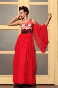 Glorious Sleeveless Chiffon Floor Length Side Zipper Prom Dresses in Red for with Beading