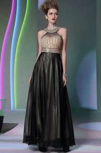 Halter Top Sleeveless Chiffon Floor Length Side Zipper Prom Evening Gown in Black for with Beading