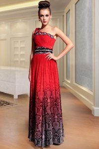 Pleated One Shoulder Sleeveless Side Zipper Dress for Prom Red Chiffon