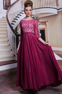 Beauteous 3|4 Length Sleeve Lace and Sequins Zipper Evening Dress