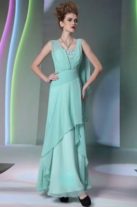 Sequins Floor Length Turquoise Evening Dress Square Sleeveless Side Zipper
