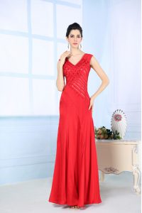 Floor Length Side Zipper Prom Dress Red and In for Prom and Party with Beading