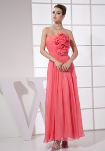 Flowers Accent Watermelon Prom Nightclub Dresses of Ankle Length