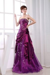 Fuchsia A-Line Handmade Flowers Embroidery formal Prom Dress