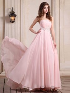 Baby Pink Empire Prom Nightclub Dress with Appliques and Ruches