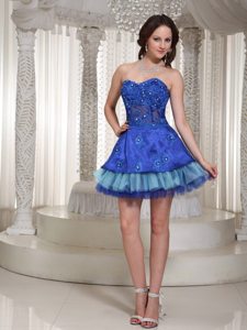 Appliques and Ruffled Layers Accent Prom Cocktail Dress in Blue
