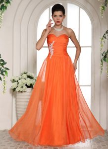 Appliqued Chiffon Floor Length Prom Party Dresses in Orange Red