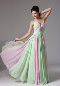 Apple Green and Lilac Chiffon Prom formal Dress Criss Cross Back