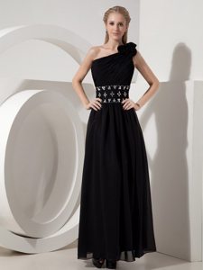 Black One Shoulder Beaded Chiffon Prom formal Dress of Ankle Length