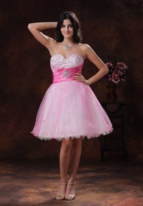 Beading Sash Sweetheart Organza Prom formal Dresses in Hot Pink