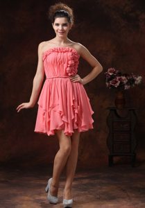 Flowers and Ruches Accent Mini Prom Pageant Dress in Watermelon