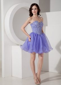 Lavender Sweetheart Organza Mini Prom Celebrity Dress with Beading