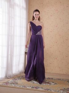 Plus Size One Shoulder Beaded Purple Prom Celebrity Dress