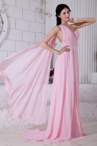 Watteau Train Ruche One Shoulder Prom Party Dress Beading High Slit 2013