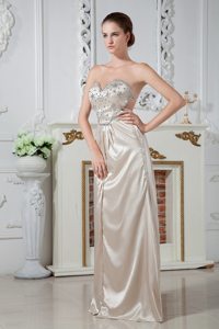 Beaded Champagne Long Prom Pageant Dress with Cutouts Sweetheart
