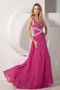 Beading Accent V-neck Fuchsia Prom Celebrity Dress in Buena Park CA