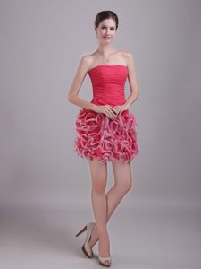 Latest Mini-length Ruche Prom Gown Ruffles with Zipper up Back in Sumare