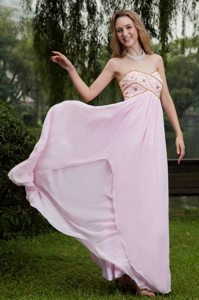 Beverly Hills CA Beaded Pink Chiffon Long Prom Graduation Dress