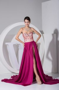 High Slit Court Sweetheart Prom Dresses in Revere with Beading