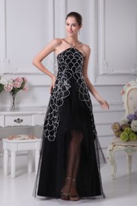 V-neck Tulle Tiers High Low Prom Dresses Sequin Decorate