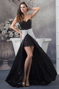 Popular Black and Silver Sequins Dress for Prom Sweetheart Watteau Train