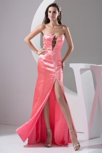 Sexy Beaded Prom Gown Dress Strapless High Slit Watermelon in Mossoro