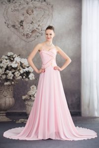 Sweetheart Pink Prom Evening Dress with Court and Beading