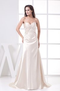 2013 Newest Ruche Sweetheart Prom Gown Dress Embroidery Sweep Train