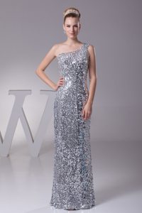 Stunning Sequin over One Shoulder for Column Silver Prom Dress