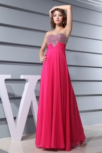 Sweetheart Hot Pink Beaded long Formal Evening Prom Dress