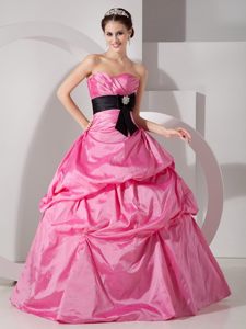 Hot Pink Taffeta Sweetheart Sash Pick ups Quinceanera Dresses