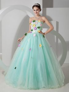 Apple Green a Line Organza Sixteen Quinceanera Dress Appliques